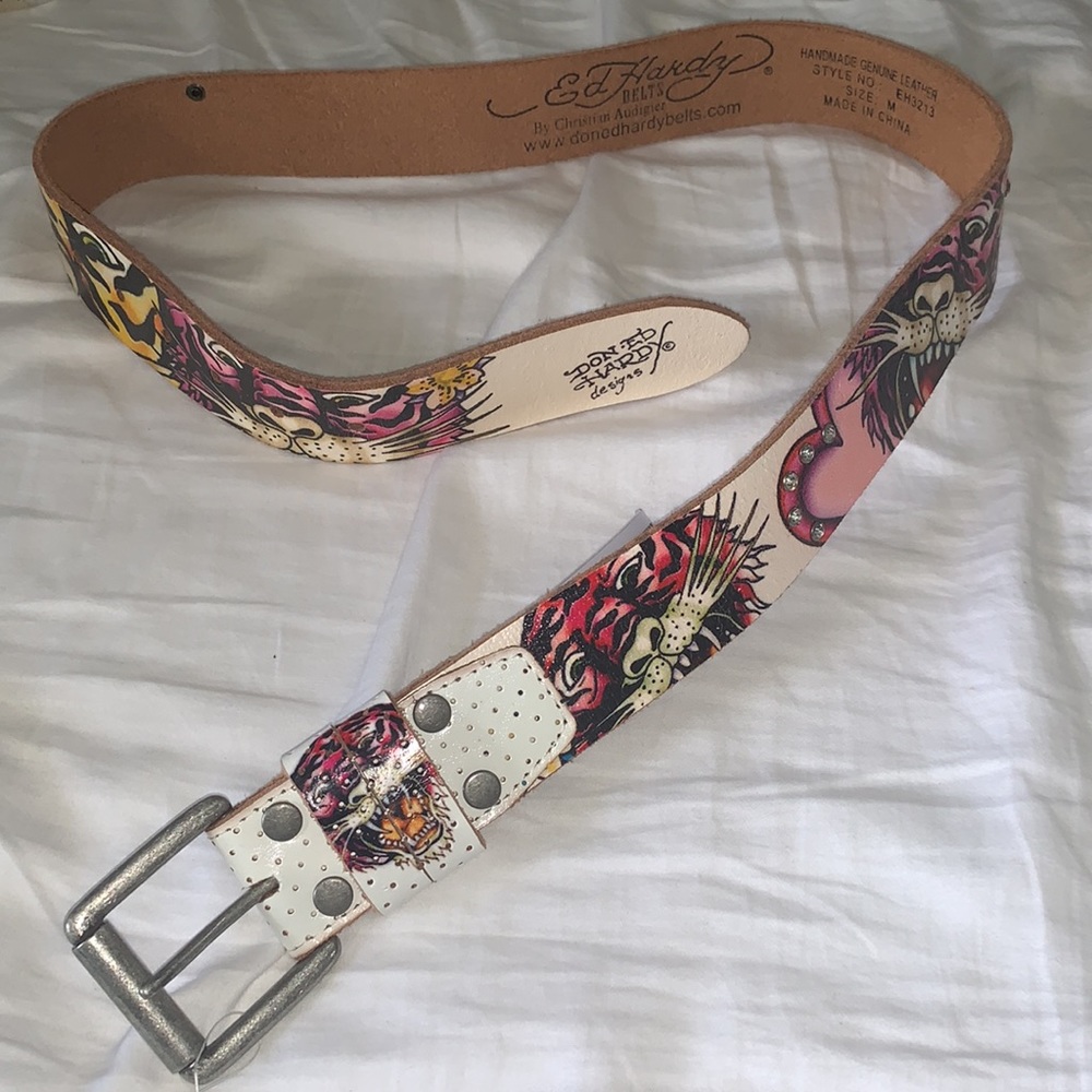 Ed Hardy Leather Lion Logo Belt